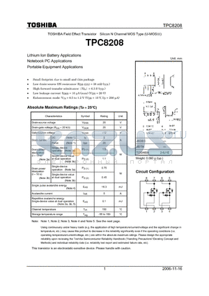 TPC8208_06 datasheet - Lithium Ion Battery Applications Notebook PC Applications Portable Equipment Applications