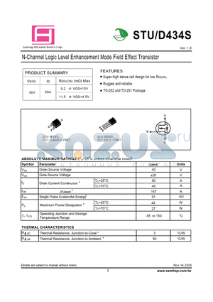 STD434S datasheet - N-Channel Logic Level Enhancement Mode Field Effect Transistor