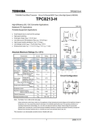 TPC8213-H datasheet - High-Efficiency DCDC Converter Applications