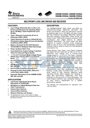 SN75ALS180 datasheet - MULTIPOINT-LVDS LINE DRIVER AND RECEIVER