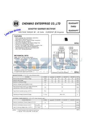 S20S30PT datasheet - SCHOTTKY BARRIER RECTIFIER