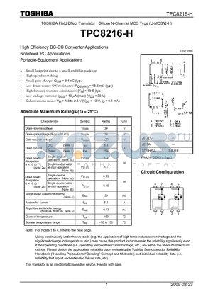 TPC8216-H datasheet - Field Effect Transistor Silicon N-Channel MOS Type (U-MOS-H)