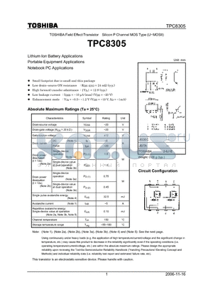 TPC8305_06 datasheet - Lithium Ion Battery ApplicationsPortable Equipment ApplicationsNotebook PC Applications