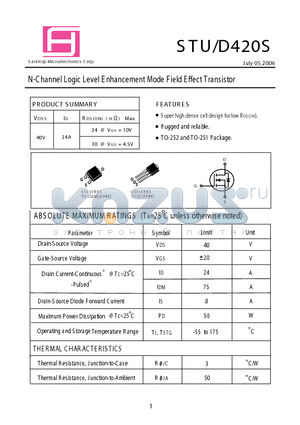 STD420S datasheet - N-Channel Logic Level E nhancement Mode F ield E ffect Transistor