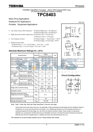 TPC8403 datasheet - Motor Drive Applications Notebook PC Applications Portable Equipment Applications