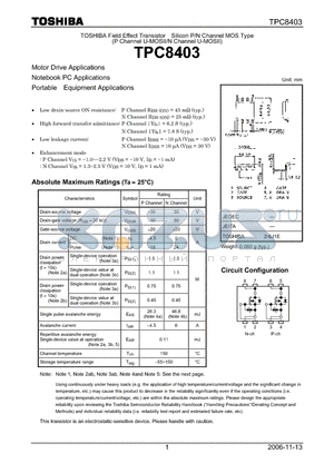 TPC8403_06 datasheet - Motor Drive Applications Notebook PC Applications Portable Equipment Applications