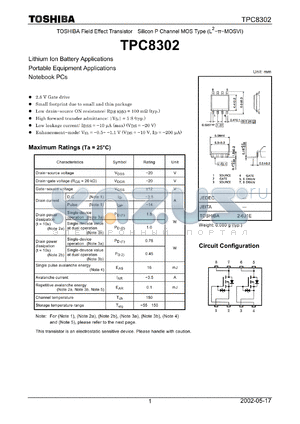 TPC8302 datasheet - Silicon P Channel MOS Type (L2-MOSVI)
