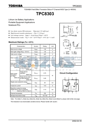 TPC8303 datasheet - TOSHIBA Field Effect Transistor Silicon P Channel MOS Type (U-MOSII)