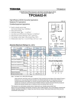 TPC8A02-H datasheet - OSHIBA Field Effect Transistor with Built-in Schottky Barrier Diode High-Efficiency DC/DC Converter Applications