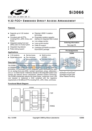 SI3066 datasheet - V.32 FCC EMBEDDED DIRECT ACCESS ARRANGEMENT