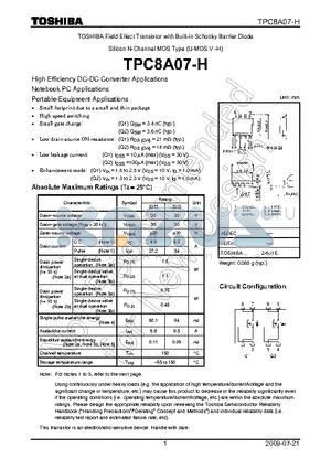 TPC8A07-H datasheet - HIgh Effciency DC-DC Converter Applications Notebook PC Applications Portable-Equipment Applications