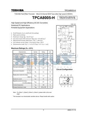 TPCA8005-H datasheet - Silicon N Channel MOS Type (Ultra High speed U-MOSIII)