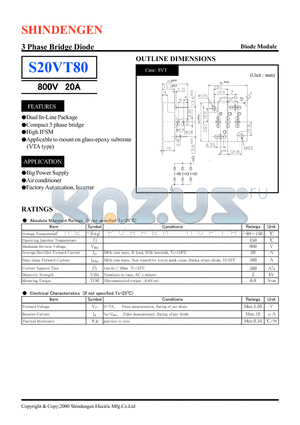 S20VT80 datasheet - 3 Phase Bridge Diode(800V 20A)