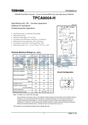 TPCA8004-H datasheet - High Efficiency DCDC Converter Applications