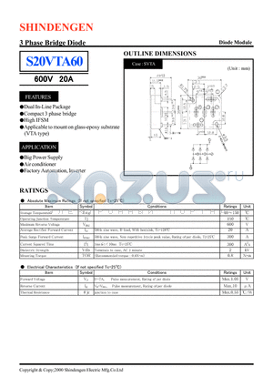 S20VTA60 datasheet - 3 Phase Bridge Diode(600V 20A)