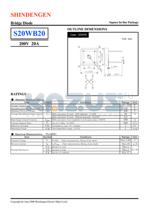 S20WB20 datasheet - Bridge Diode(200V 20A)