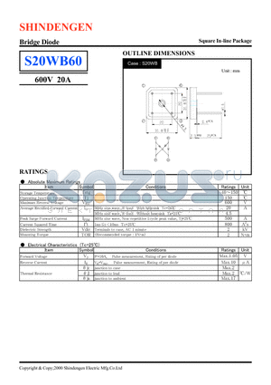 S20WB60 datasheet - Bridge Diode(600V 20A)
