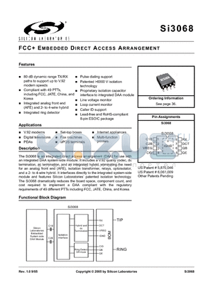 SI3068-B-FS datasheet - FCC EMBEDDED DIRECT ACCESS ARRANGEMENT