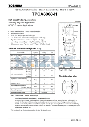 TPCA8008-H datasheet - High Speed Switching Applications