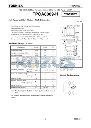 TPCA8009-H datasheet - High Speed and High Efficiency DC-DC Converters