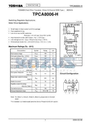 TPCA8006-H datasheet - TOSHIBA Field Effect Transistor Silicon N Channel MOS Type (p-MOSVII)