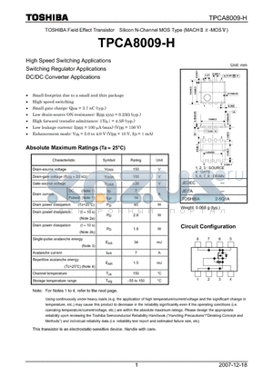TPCA8009-H datasheet - High Speed Switching Applications