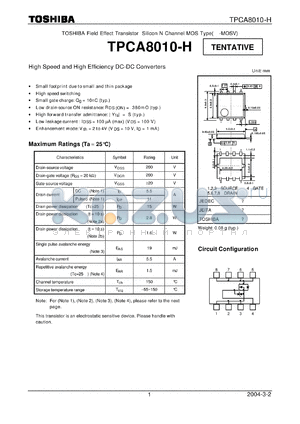 TPCA8010-H datasheet - High Speed and High Efficiency DC-DC Converters