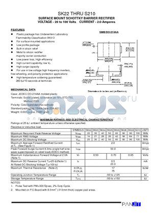 S210 datasheet - SURFACE MOUNT SCHOTTKY BARRIER RECTIFIER(VOLTAGE - 20 to 100 Volts CURRENT - 2.0 Amperes)