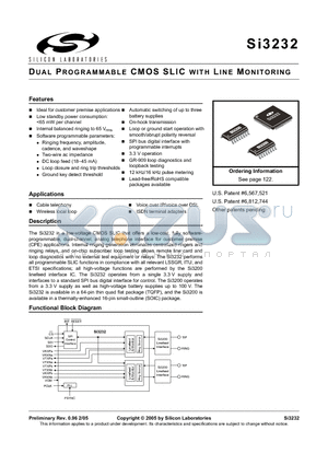SI3200-KS datasheet - DUAL PROGRAMMABLE CMOS SLIC WITH LINE MONITORING