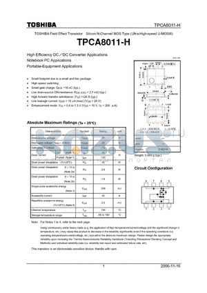 TPCA8011-H datasheet - High Efficiency DCDC Converter Applications