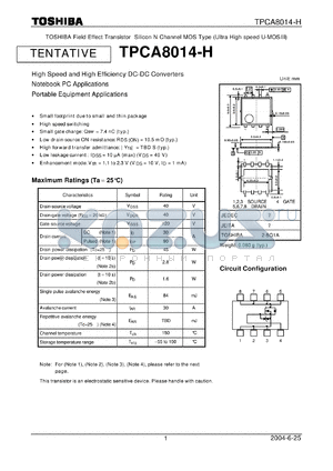 TPCA8014-H datasheet - TOSHIBA Field Effect Transistor Silicon N Channel MOS Type (Ultra High speed U-MOSIII)