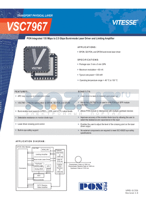 VSC7967 datasheet - PON Integrated 155 Mbps to 2.5 Gbps Burst-mode Laser Driver and Limiting Amplifier