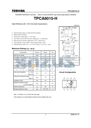 TPCA8015-H datasheet - High-Efficiency DCDC Converter Applications