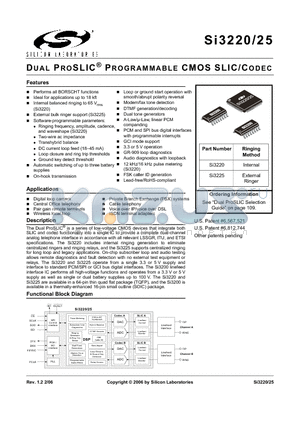 SI3200-X-FS datasheet - DUAL PROSLIC^ PROGRAMMABLE CMOS SLIC/CODEC