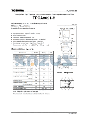 TPCA8021-H datasheet - High Efficiency DCDC Converter Applications