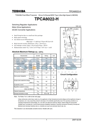 TPCA8022-H datasheet - Field Effect Transistor Silicon N-Channel MOS Type (Ultra-High-Speed U-MOSIII)