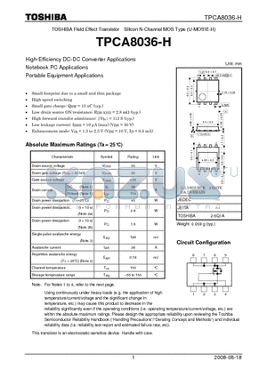 TPCA8036-H datasheet - Field Effect Transistor Silicon N-Channel MOS Type (U-MOS-H)