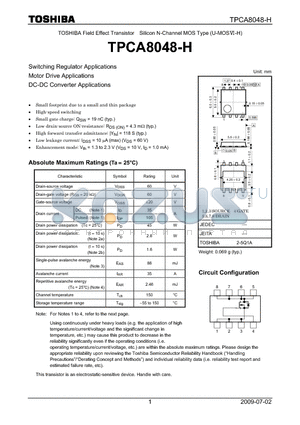 TPCA8048-H datasheet - Switching Regulator Applications Motor Drive Applications DC-DC Converter Applications