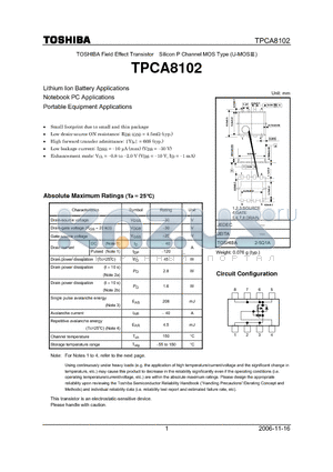 TPCA8102_06 datasheet - Lithium Ion Battery Applications Notebook pc Applications Notebook PC Applications Portable Equipment Applications