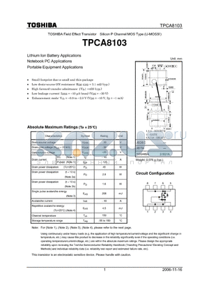 TPCA8103 datasheet - Lithium Ion Battery Applications Notebook PC Applications Portable Equipment Applications