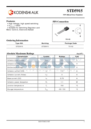 STD5915 datasheet - NPN Silicon Power Transistor