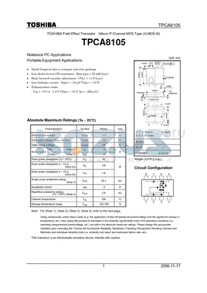 TPCA8105 datasheet - Silicon P Channel MOS Type (U-MOS III) Notebook PC Applications