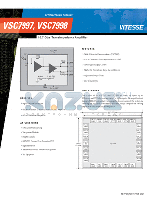 VSC7998 datasheet - 10.7 Gb/s Transimpedance Amplifier