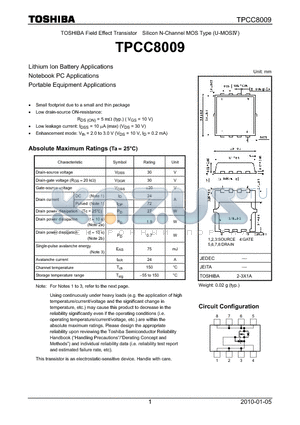 TPCC8009 datasheet - Lithium Ion Battery Applications Notebook PC Applications Portable Equipment Applications