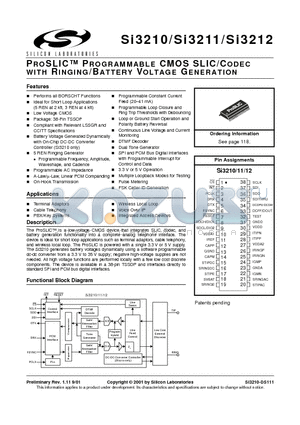 SI3210M-BT datasheet - PROSLIC PROGRAMMABLE CMOS SLIC/CODEC WITH RINGING/BATTERY VOLTAGE GENERATION