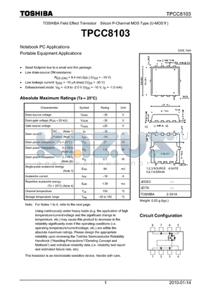 TPCC8103_10 datasheet - Noteboook PC Applications Portable Eqipment Applications