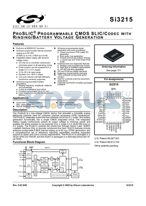 SI3215M-KT datasheet - PROSLIC^ PROGRAMMABLE CMOS SLIC/CODEC WITH RINGING/BATTERY VOLTAGE GENERATION