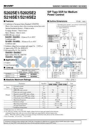 S216SE2 datasheet - SIP Type SSR for Medium Power Control