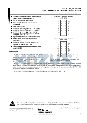 SN75C1167N datasheet - DUAL DIFFERENTIAL DRIVERS AND RECEIVERS