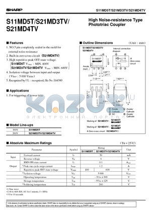 S21MD4TV datasheet - High Noise-resistance Type Phototriac Coupler